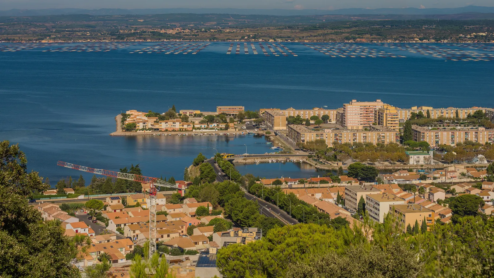 Le quartier de l'Île de Thau, au bord de l'étang à Sète